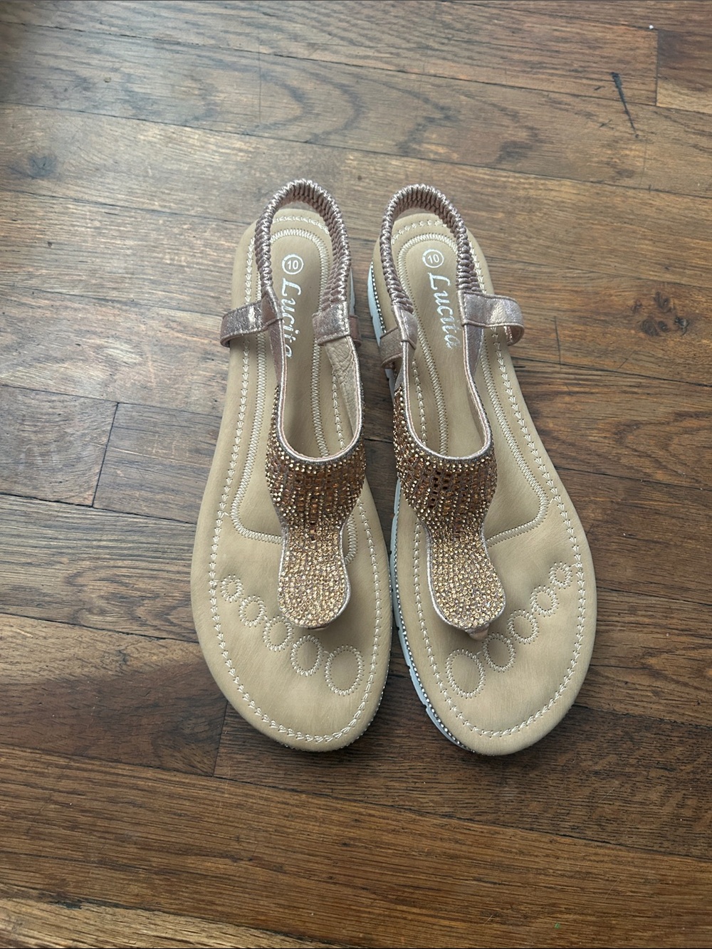 Women's Metallic Beaded Slingback Sandals - Rose Gold